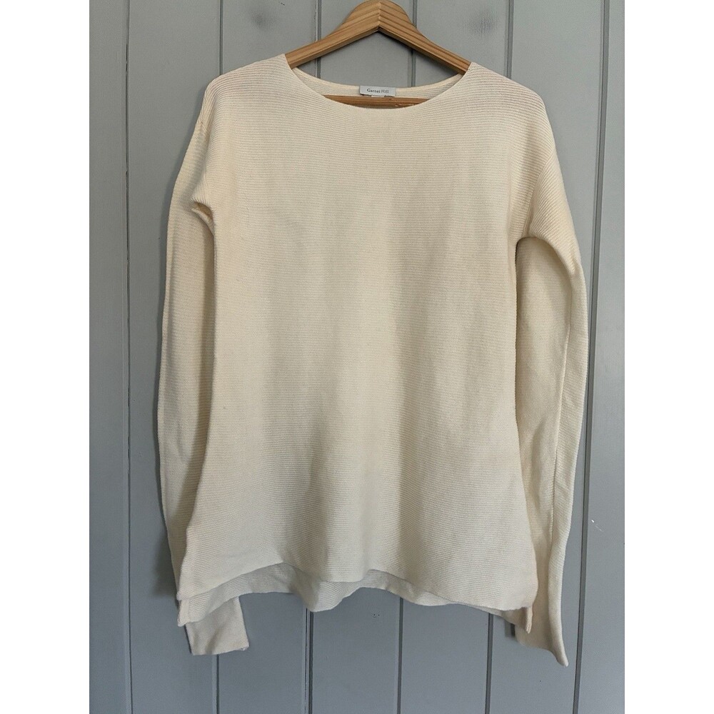 Garnet Hill Sweater S Small 100% Cashmere Rib Knit Drop Shoulder Long Sleeves